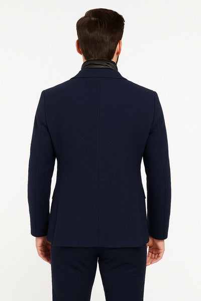 Mens Navy Cashmere and Wool Blazer with Quilted Zip-Up Inner Layer - Two Button Style Notch Lapel 2   - from alligatorwarehouse.com