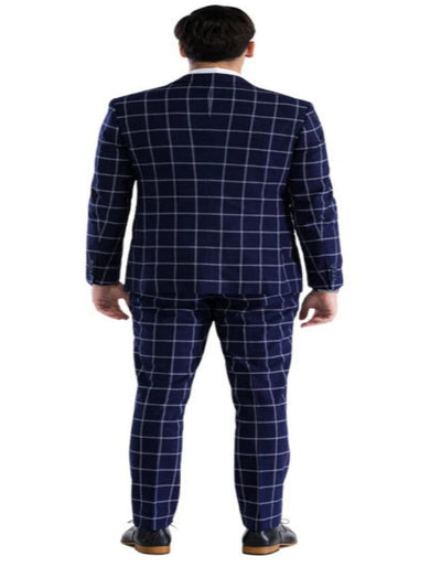 Mens Plaid Suit - Windowpane Pattern With Vest - Business Suit Navy 5   - from alligatorwarehouse.com