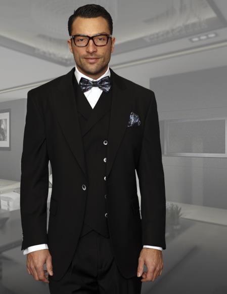 Mens One Button Notch Lapel Wide Leg Suit Black 1 34-Shrt-ExSml-J53010  - from alligatorwarehouse.com