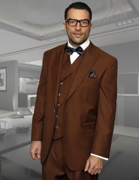 Mens One Button Notch Lapel Wide Leg Suit Copper