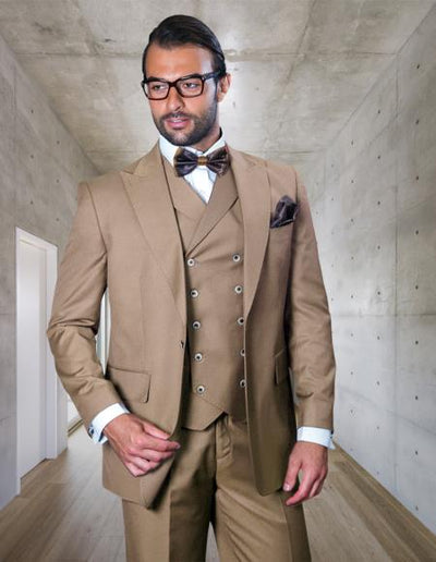 Mens One Button Notch Lapel Wide Leg Suit Tan 1 34-Shrt-ExSml-K53020  - from alligatorwarehouse.com