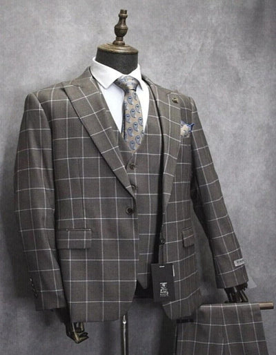 Mens One Button Peak Lapel Plaid Pattern Suit Tan ~ White ~ Blue 2   - from alligatorwarehouse.com