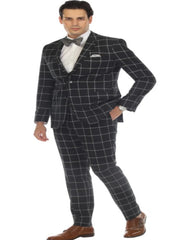 Mens Plaid Suit - Windowpane Pattern With Vest - Business Suit Hunter Green