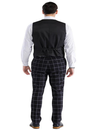 Mens Plaid Suit - Windowpane Pattern With Vest - Business Suit Black 5   - from alligatorwarehouse.com