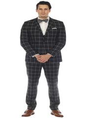 Mens Plaid Suit - Windowpane Pattern With Vest - Business Suit Hunter Green