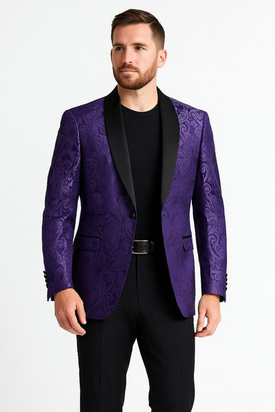 Mens Purple Paisley Pattern Blazer Jacket – Satin Finish 1   - from alligatorwarehouse.com
