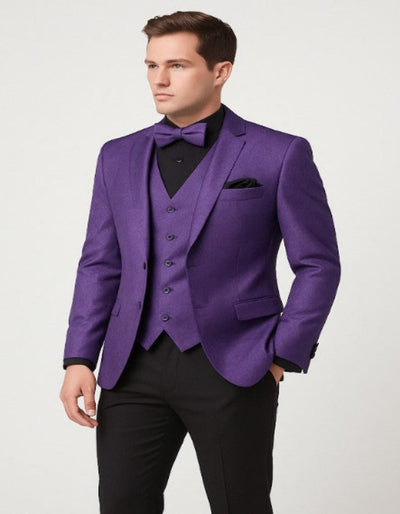 Mens Purple Paisley Tuxedo ƒ?? 3 Piece Suit with Bow Tie and Black Pants | Wedding & Prom Outfit - Slim Fitted 4   - from alligatorwarehouse.com