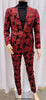 Mens Red and Black Floral Brocade Tuxedo Suit ƒ?? Two Piece Slim Fit Set 4   - from alligatorwarehouse.com