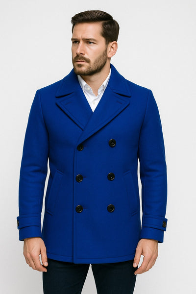 Mens Royal Blue Double-Breasted Wool Peacoat – Alberto Nardoni Collection 1   - from alligatorwarehouse.com