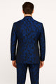 Mens Royal Blue Metallic Floral Suit ƒ?? Black Background Two Piece Tuxedo Set