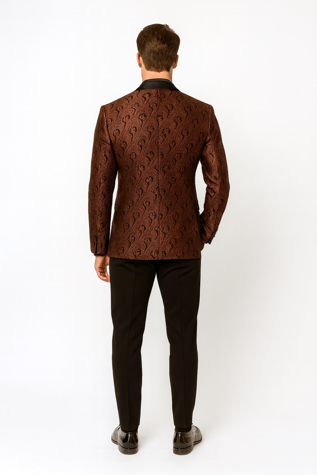 Mens Rust Copper Brick Color Paisley Tuxedo Jacket  Dinner and Wedding Blazer With Black Pants Matching Bowtie 4   - from alligatorwarehouse.com