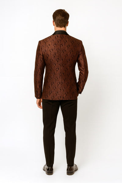 Mens Rust Copper Brick Color Paisley Tuxedo Jacket  Dinner and Wedding Blazer With Black Pants Matching Bowtie 4   - from alligatorwarehouse.com
