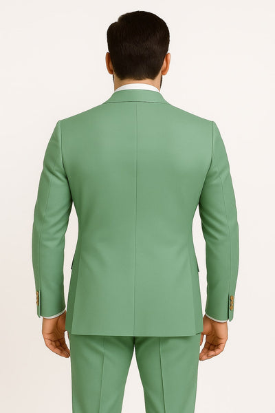 Mens Sage Green Double-Breasted Suit with Gold Buttons – Formal Slim Fit 2-Piece Pistachio Color 2   - from alligatorwarehouse.com