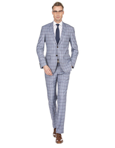 Mens Slim Fit Window Pane Suit Grey 1 W6-3578  - from alligatorwarehouse.com