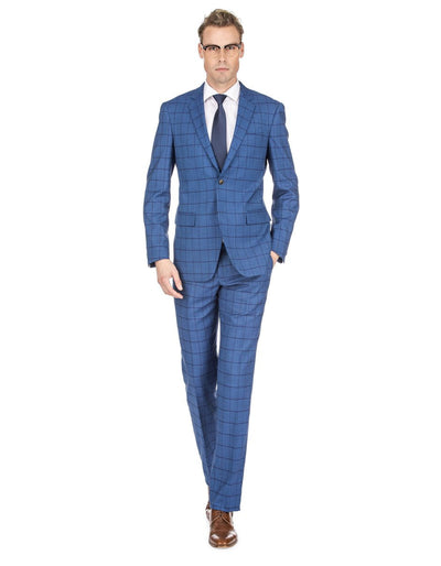 Mens Slim Fit Window Pane Suit Indigo Blue 1 KG-0720  - from alligatorwarehouse.com