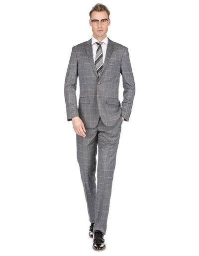 Mens Slim Fit Window Pane Suit Medium Grey 1 ZT-0240  - from alligatorwarehouse.com