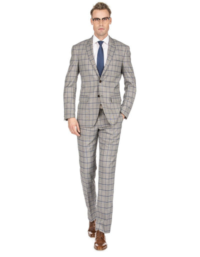 Mens Slim Fit Window Pane Suit Tan 1 XI-9685  - from alligatorwarehouse.com