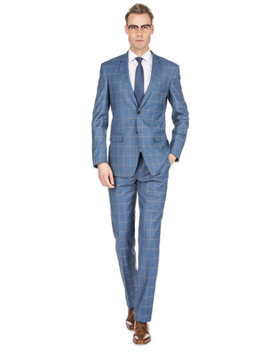 Mens Slim Fit Window Pane Suit Teal Blue 1 AP-9308  - from alligatorwarehouse.com