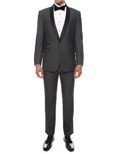 Mens Skinny Fit Shawl Prom Tuxedo in Charcoal Grey 1 PB-8907  - from alligatorwarehouse.com