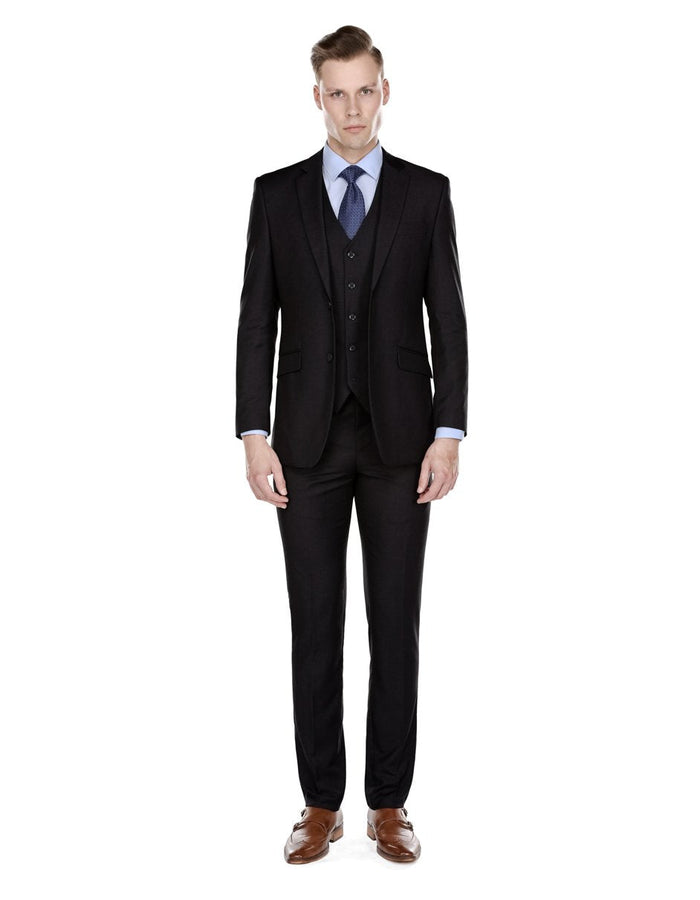Mens Smart Slim Vested Funeral Suit Black