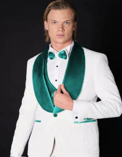 White and Teal Blue Lapel Tuxedo With Vest and Pants - Wedding Groom Suit 1   - from alligatorwarehouse.com