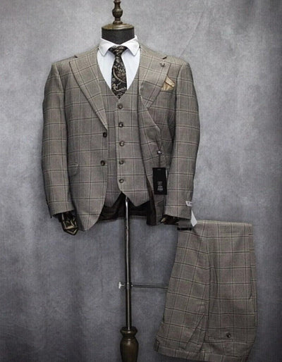 Mens Two Button Notch Lapel Plaid Pattern Suit Tan ~ Brown 1   - from alligatorwarehouse.com