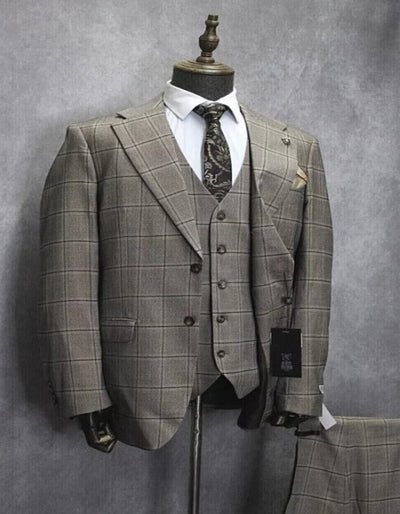 Mens Two Button Notch Lapel Plaid Pattern Suit Tan ~ Brown 2   - from alligatorwarehouse.com