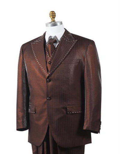 Western Suit - Cowboy Tuxedo With Trim Collar - Slim Fitted Jacket And Pants - Brown Tuxedo 1 GN-1990  - from alligatorwarehouse.com