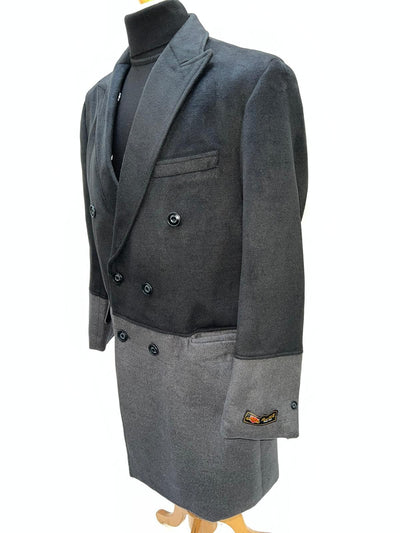 Mens Two-Tone Double-Breasted Overcoat in Black and Charcoal Gray Wool Fabric Topcoat 4   - from alligatorwarehouse.com
