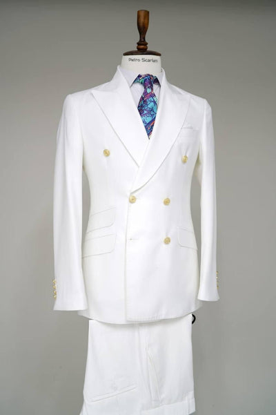 Mens White Double-Breasted Suit with Gold Buttons ƒ?? Formal Slim Fit 2-Piece Set 4   - from alligatorwarehouse.com