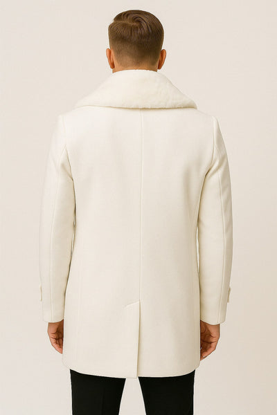 Mens White Peacoat Double-Breasted Overcoat with Faux Fur Shawl Collar – Alberto Nardoni Collection Wool Fabric 2   - from alligatorwarehouse.com