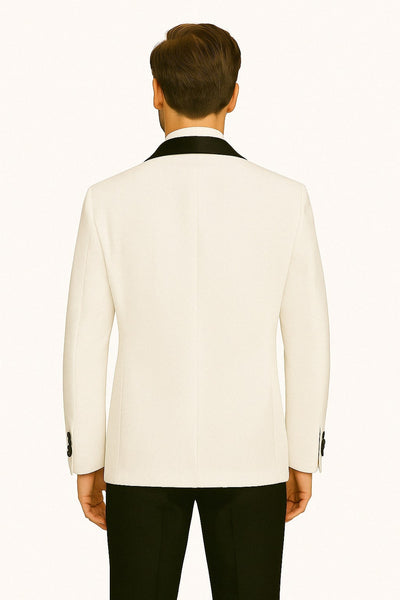 Mens White Swirl Embroidered Tuxedo Jacket with Black Satin Shawl Lapel and Matching Bow Tie 3   - from alligatorwarehouse.com