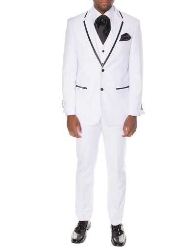 Mens 2 Button Satin Trim Prom Tuxedo in White & Black 1 MM-0381  - from alligatorwarehouse.com