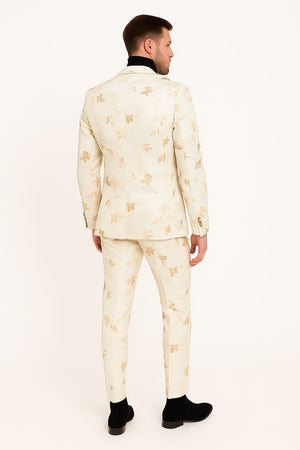Mens White and Gold Embroidered Floral Suit ƒ?? Prom Tuxedo Suit