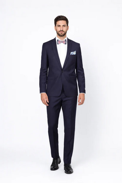 Men's Rossiman Rossi Man Brand Tapered Plum Leg Lower Rise Pant & Get Skinny 1 Button Slim Fit Peak Lapel Suit 100% Wool