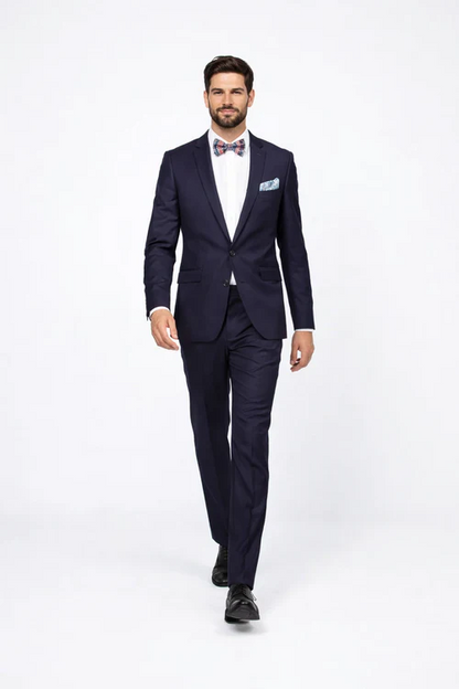 Men's Rossiman Rossi Man Brand Tapered Plum Leg Lower Rise Pant & Get Skinny 1 Button Slim Fit Peak Lapel Suit 100% Wool