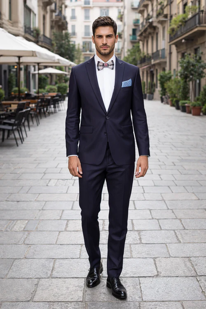 Men's Rossiman Rossi Man Brand Tapered Plum Leg Lower Rise Pant & Get Skinny 1 Button Slim Fit Peak Lapel Suit 100% Wool