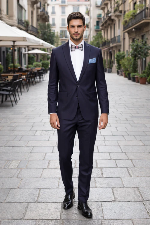 Men's Rossiman Rossi Man Brand Tapered Plum Leg Lower Rise Pant & Get Skinny 1 Button Slim Fit Peak Lapel Suit 100% Wool