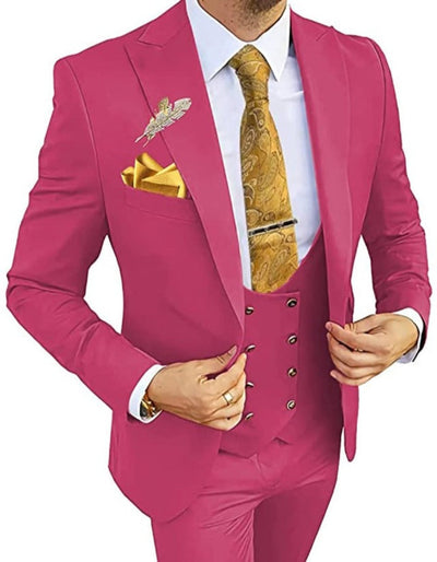 Mens One Button Peak Lapel Vested Wedding Suit with Gold buttons in Rose Gold 1 DQ-6460  - from alligatorwarehouse.com
