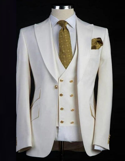 Ivory and Gold Button Wedding Suit - Off White Cream Peak Lapel with Double breasted Vest 1 Pixior-Anderson-1  - from alligatorwarehouse.com