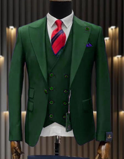 Mens One Button Peak Lapel Double Breasted Vest Wool Suit in Hunter Green 1 E1-9347  - from alligatorwarehouse.com