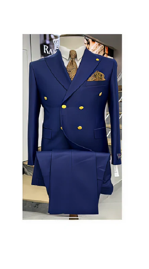 Mens Double Breasted Blazer - Wool Royal Blue Sport Coat With Gold Buttons