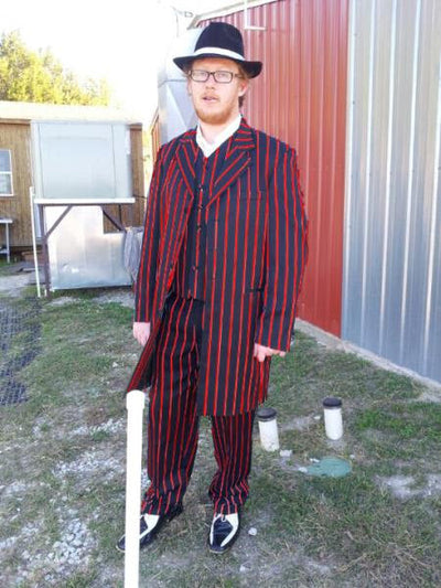 Mens Gangster Zoot Suit in 3 Colors  Chalk Stripe - Black and Red - Black and Gold - Black and White 13 Zoot-200  - from alligatorwarehouse.com