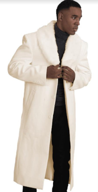 Mens Overcoat With Fur Collar - Ivory Topcoat 1   - from alligatorwarehouse.com