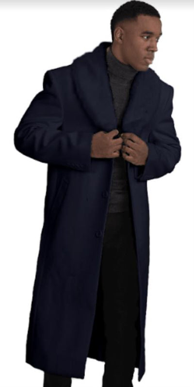 Mens Overcoat With Fur Collar - Navy Topcoat 1   - from alligatorwarehouse.com