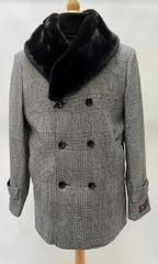 Mens Plaid Overcoat - Peacoat - Plaid  Gray Topcoats