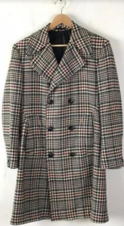 Mens Plaid Peacoat - Plaid Pattern Cream ~ Black ~ Red Coat 1   - from alligatorwarehouse.com