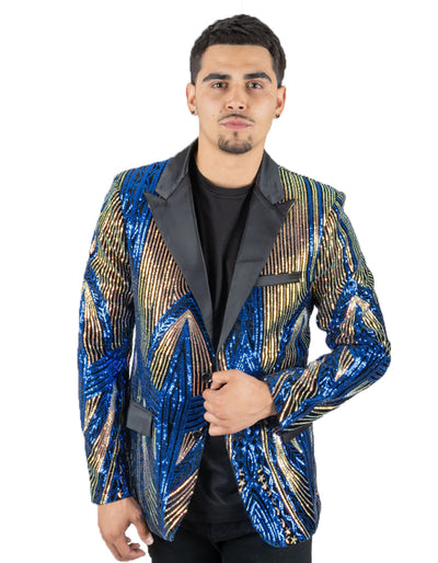 Mens Royal Blue & Gold Linear Sequin Prom Blazer Tuxedo 1 Nov-83  - from alligatorwarehouse.com