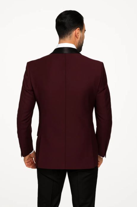 Mens 1 Button Shawl Lapel Wool Dinner  Classic Jacket  Burgundy