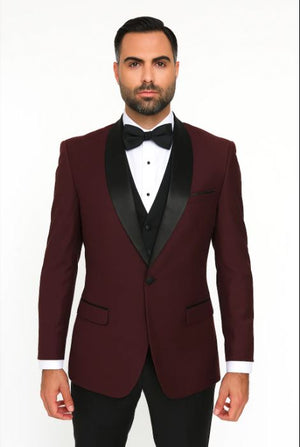 Mens 1 Button Shawl Lapel Wool Dinner  Classic Jacket  Burgundy